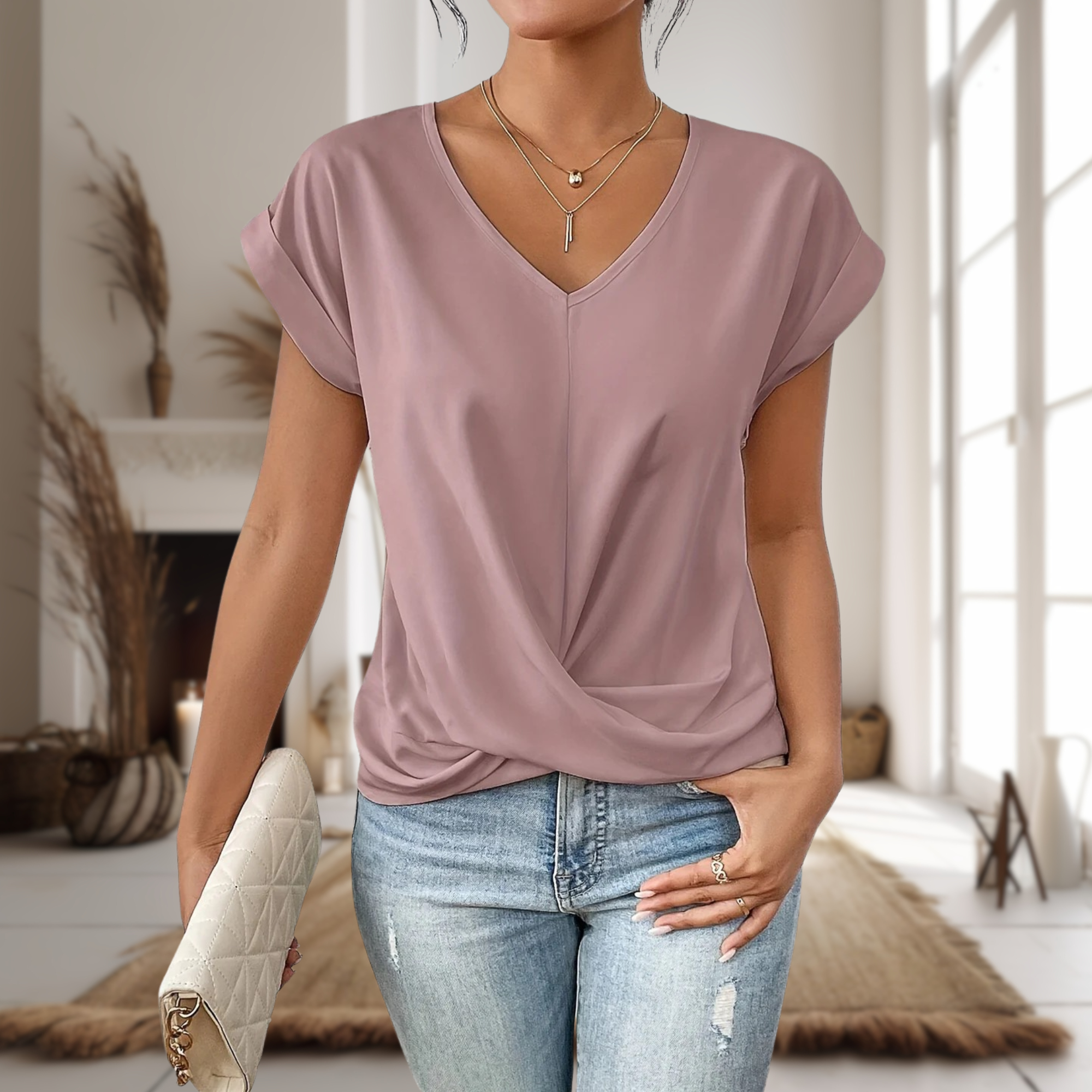 Bolette | Dame Elegant V-Hals Twist Kant Bluse