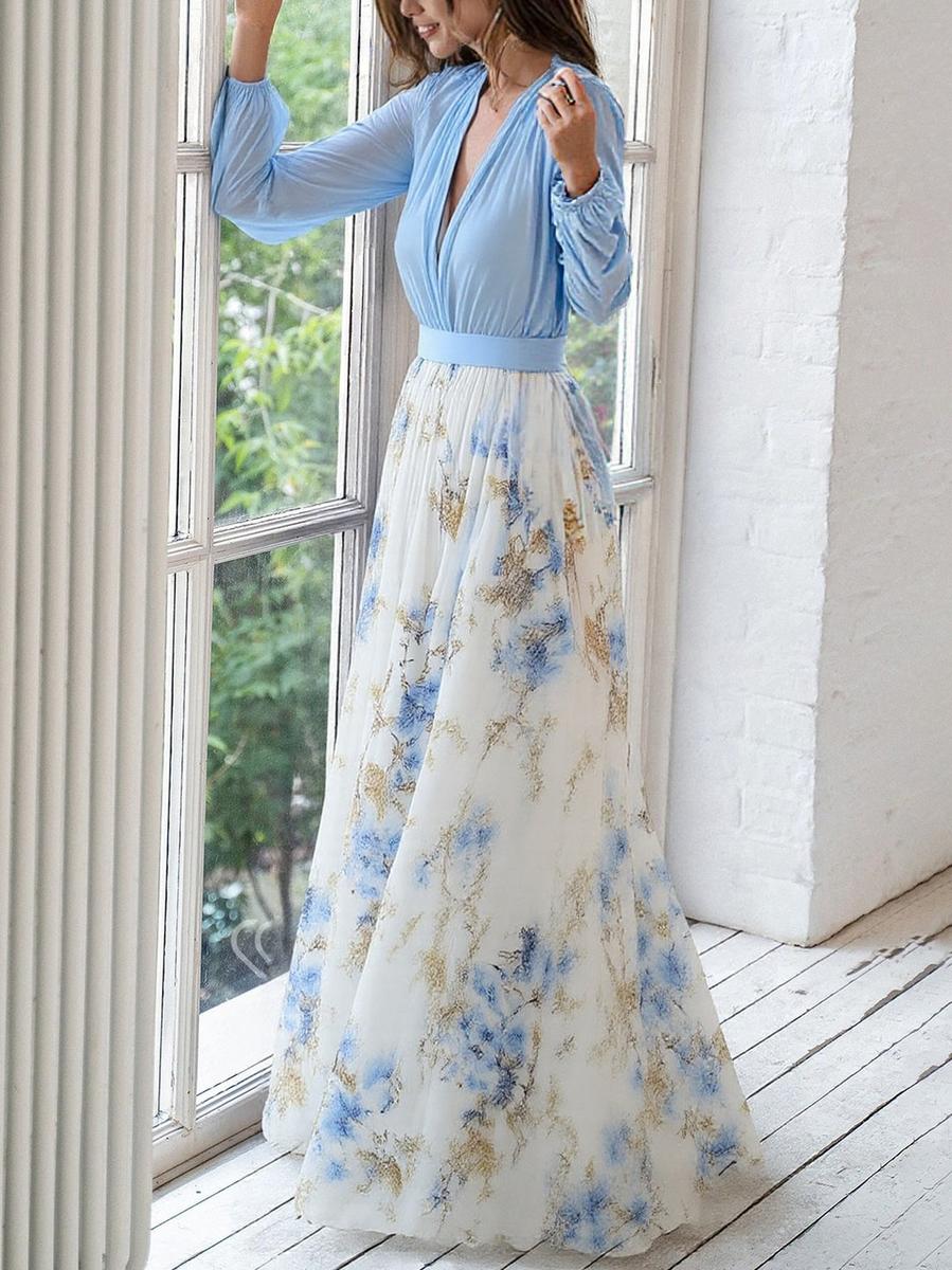 Emilie | Dame Elegant Blomstret Maxi Kjole