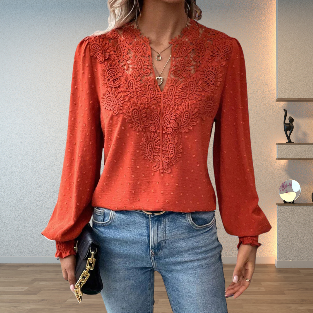 Josephine | Dame V Hals Langærmet Bluse Med Blomsterdetaljer
