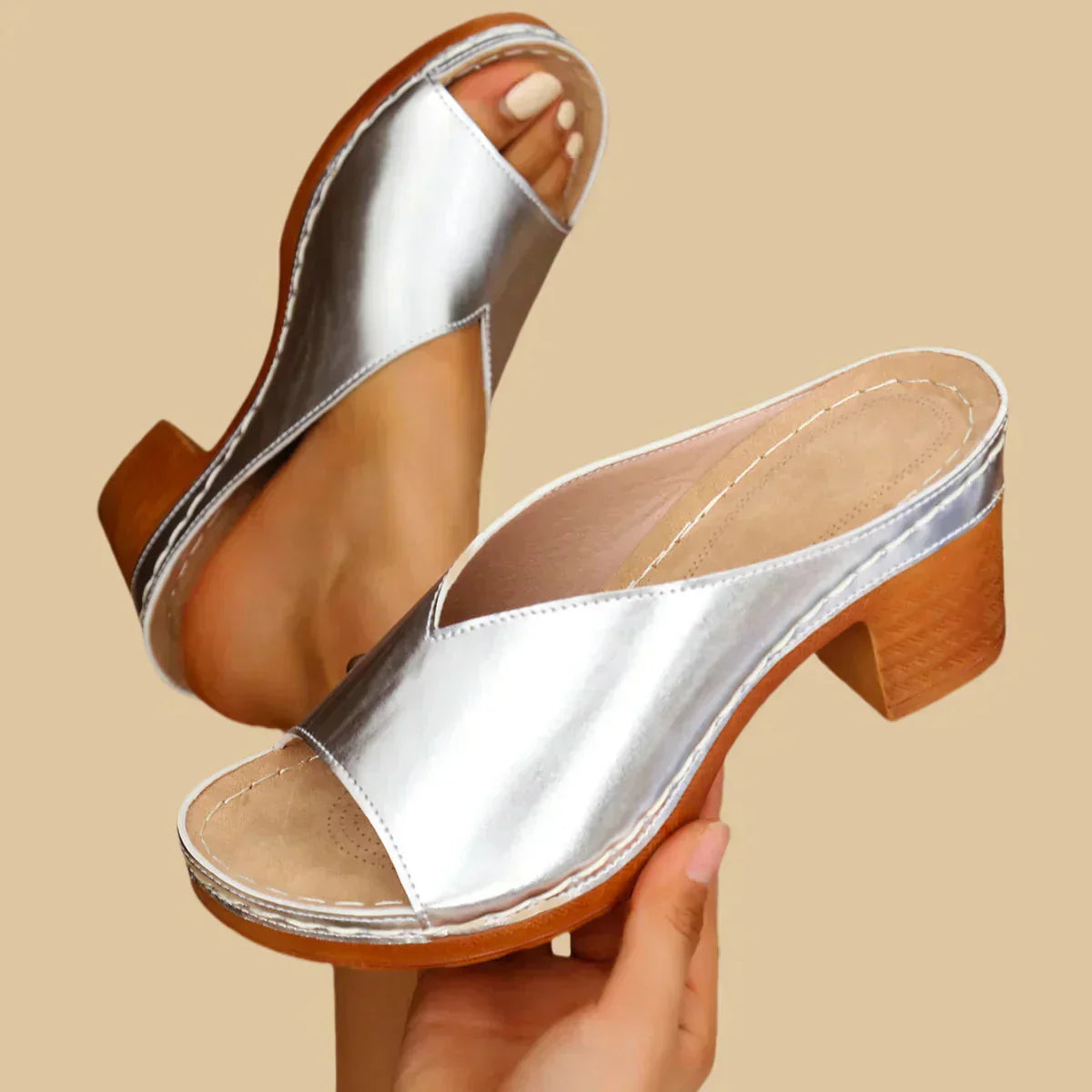 Elvira | Dame Åben Tå Slip On Mules Med Blokhæl