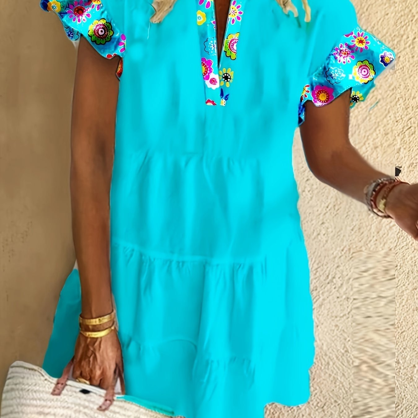 Agnes | Boho Kjole Blomstret Mønster Løstsiddende Flowy Cocktail