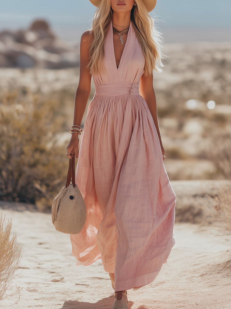 Isabella | Dame Boho Hæklede Halter Maxi Kjole