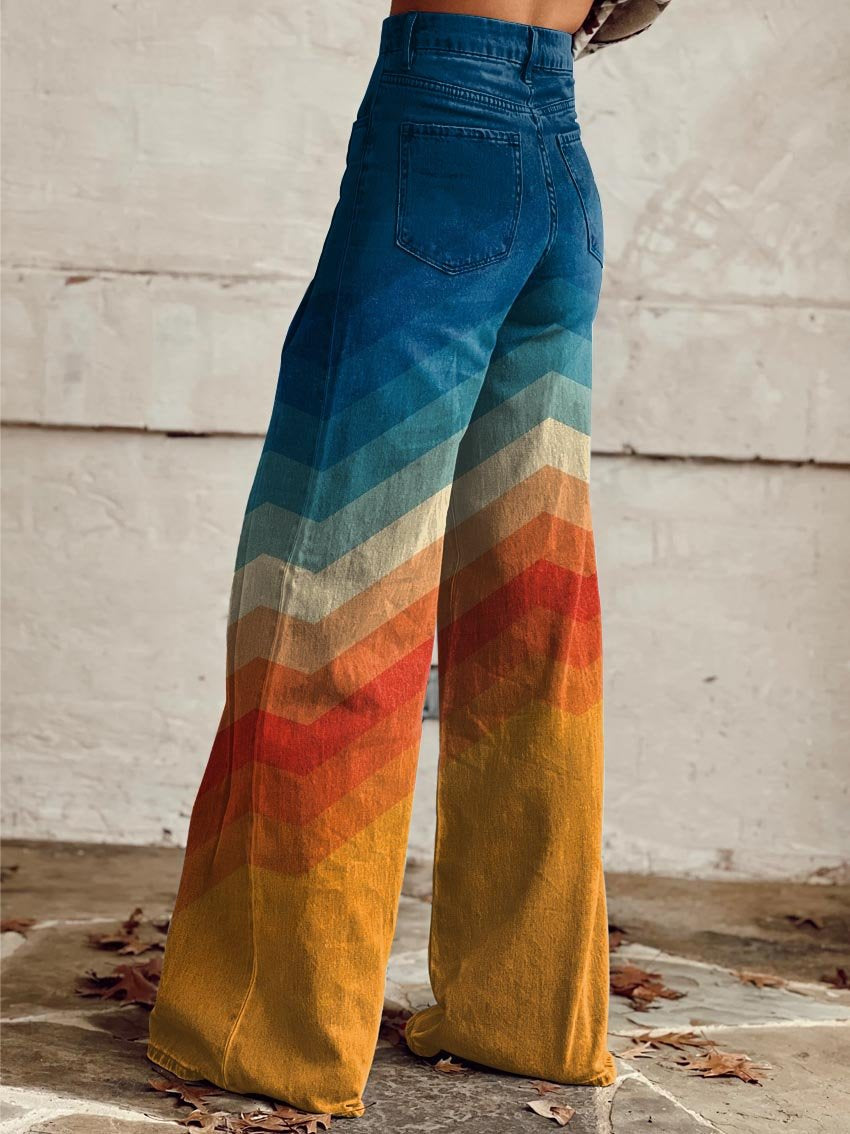 Claudine | Brede Jeans med Chevron-Ombre Mønster