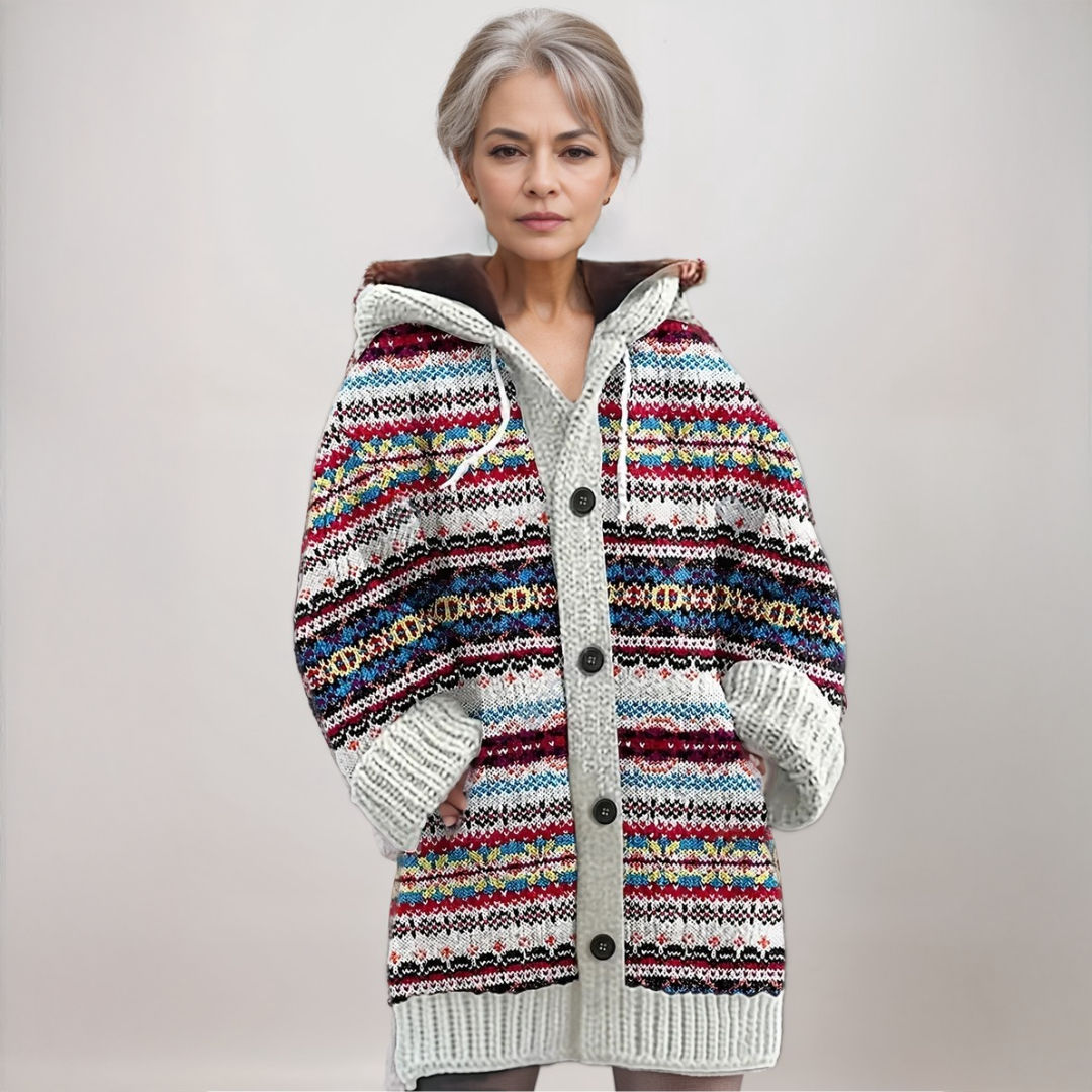 Barbara | Dame Fair Isle Hættet Strikcardigan