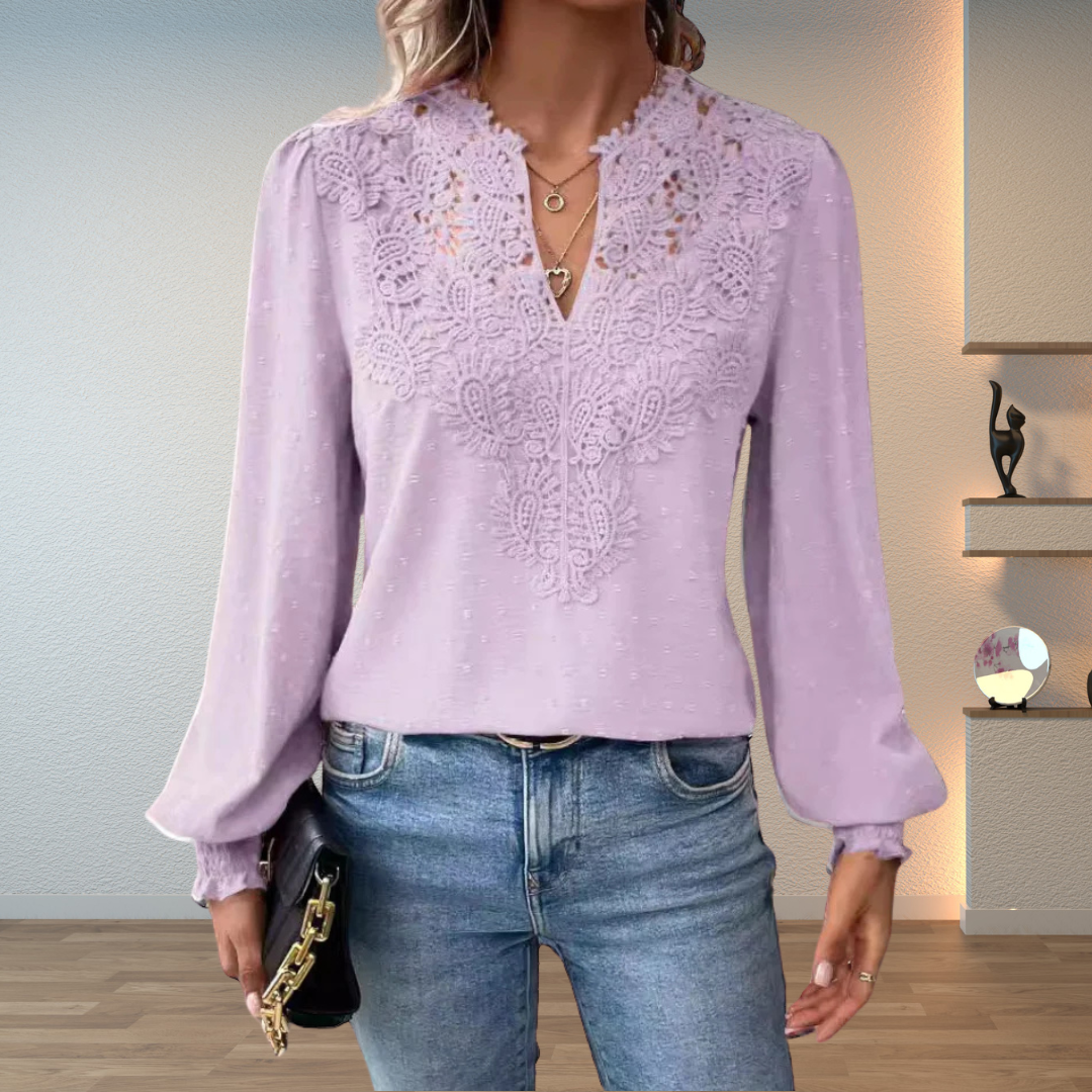 Josephine | Dame V Hals Langærmet Bluse Med Blomsterdetaljer