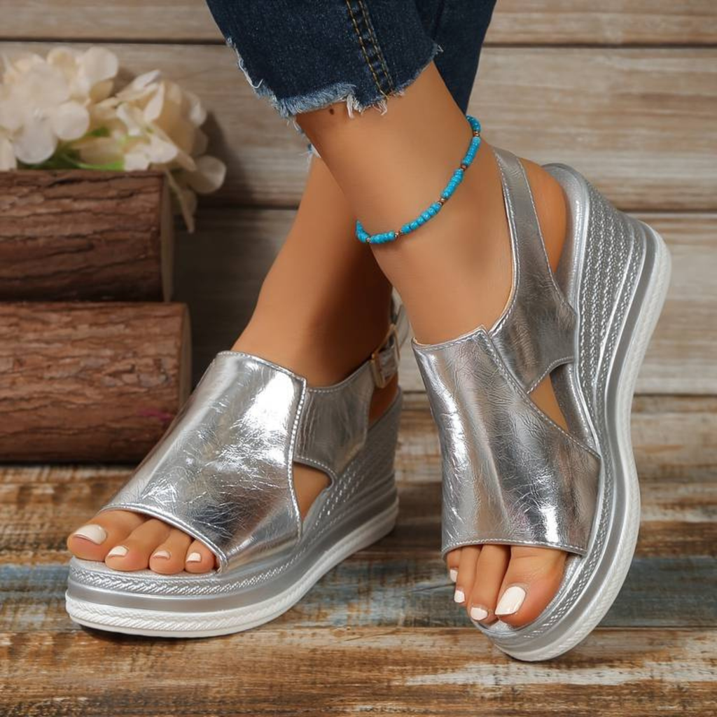 Karla | Dame Metallisk Plateau Komfort Sandaler