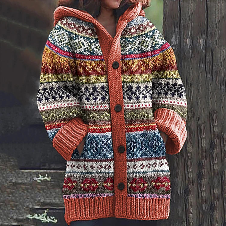 Barbara | Dame Fair Isle Hættet Strikcardigan