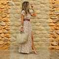 Thilde | Dame Printet V Hals Split Maxi Kjole