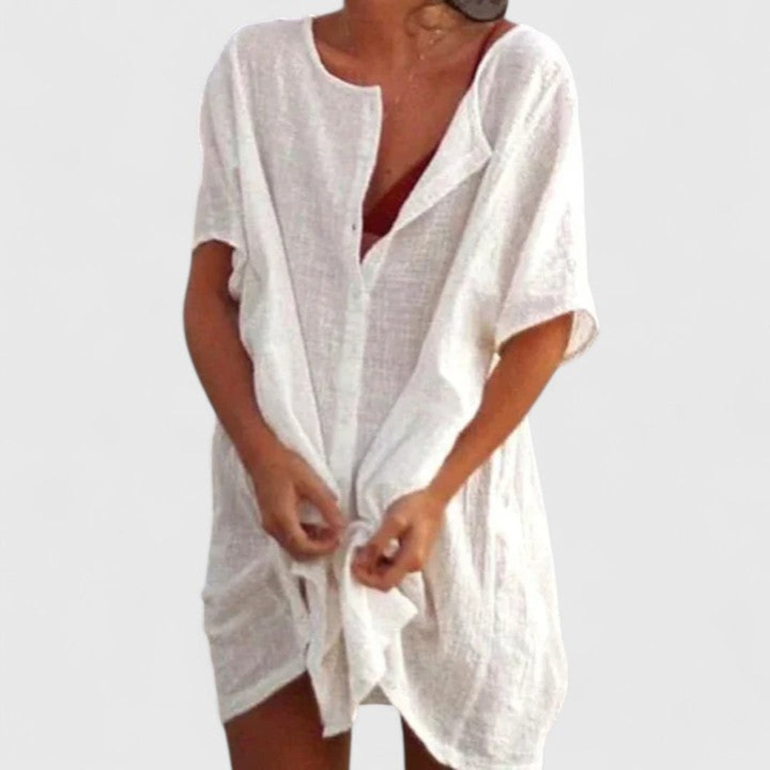 Yvonne | Dame Løs Knappelukning Strand Cover Up Kjole