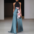 Helga | Dame Halterneck Blomstret Split Maxi Kjole