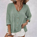 Susanne | Dame Knaplukning V Hals Casual Top