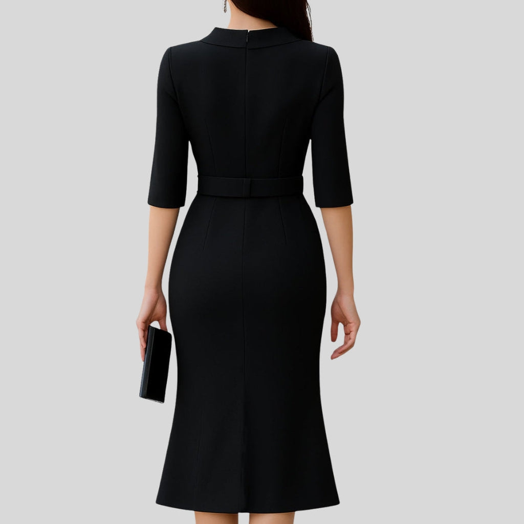Ragna | Dame Elegant Midi Kjole Med Bælte
