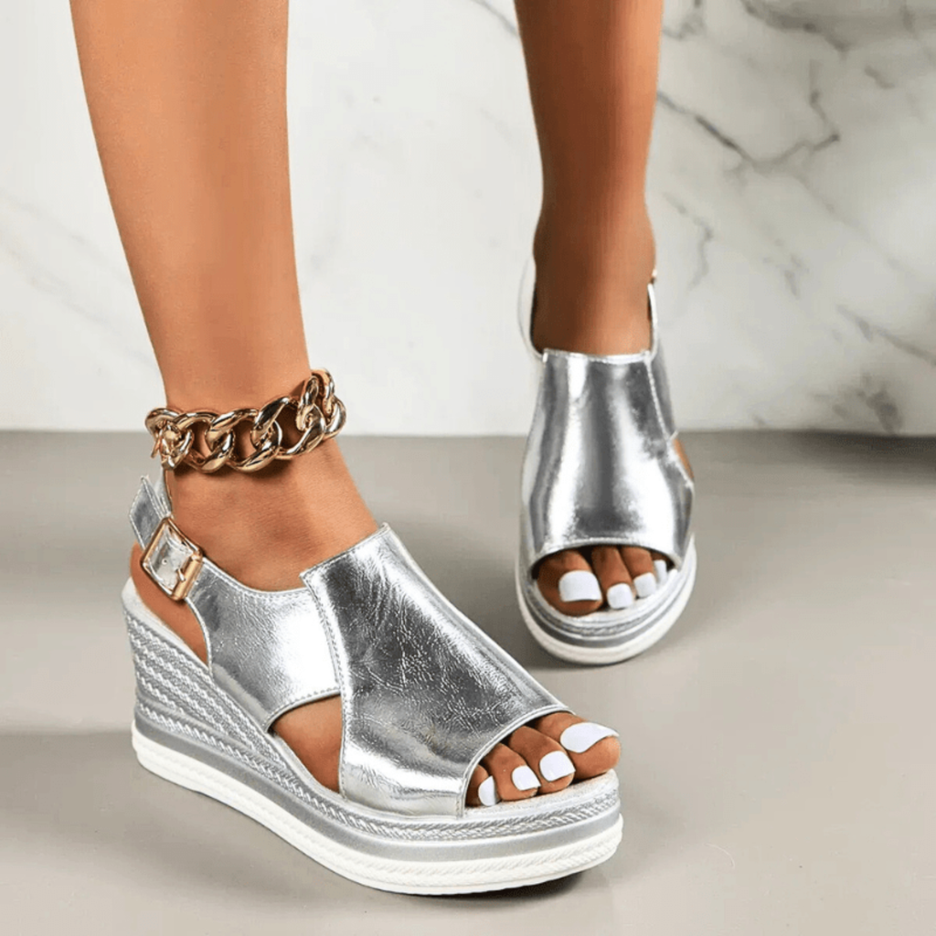 Karla | Dame Metallisk Plateau Komfort Sandaler