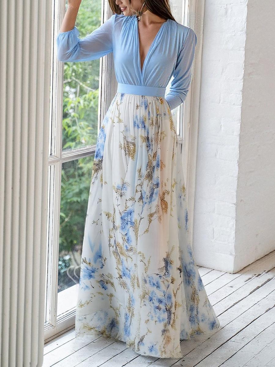 Emilie | Dame Elegant Blomstret Maxi Kjole