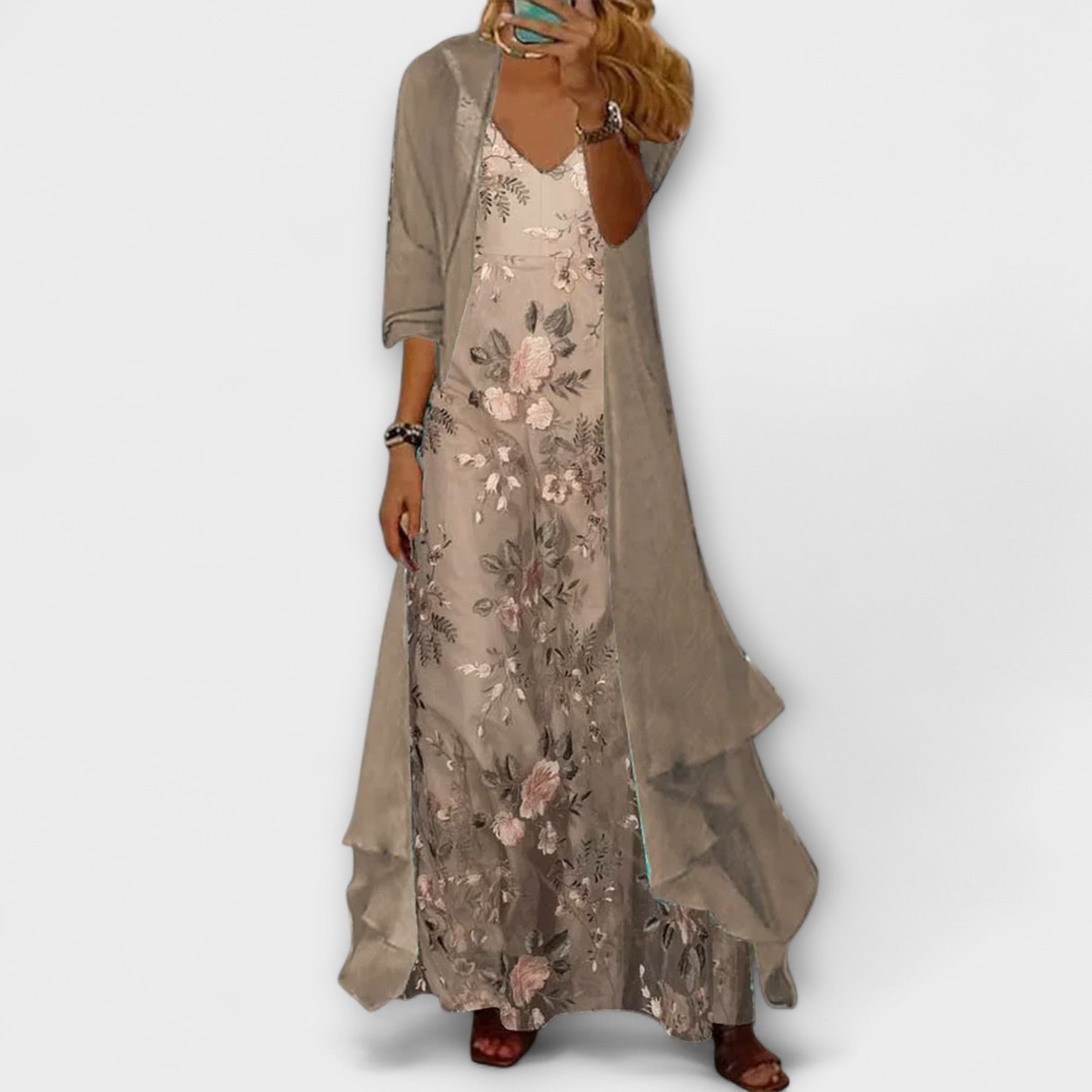 Ingrid | Kvinders Blomstret V Hals Lagdelt Maxi Kjole