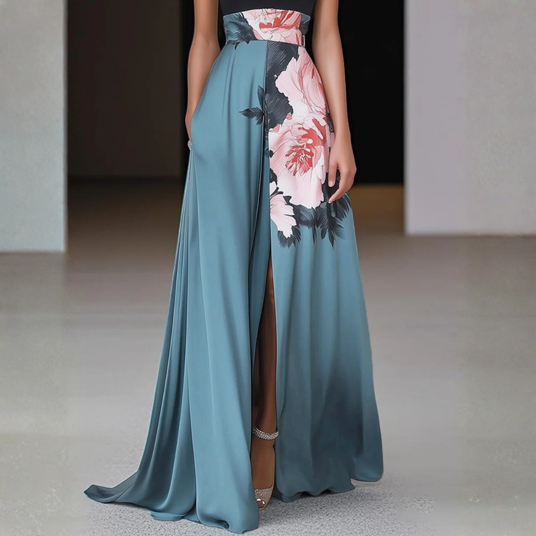 Helga | Dame Halterneck Blomstret Split Maxi Kjole
