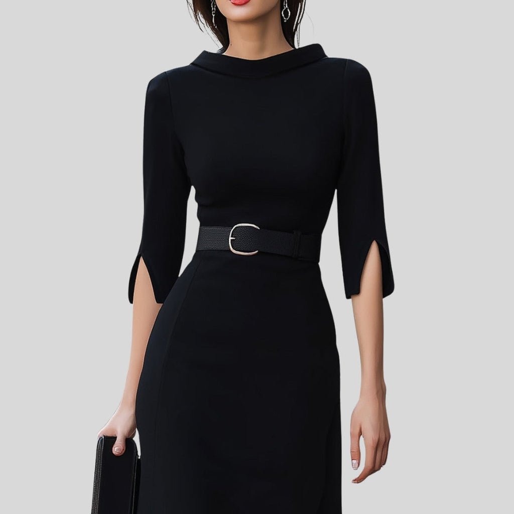 Ragna | Dame Elegant Midi Kjole Med Bælte