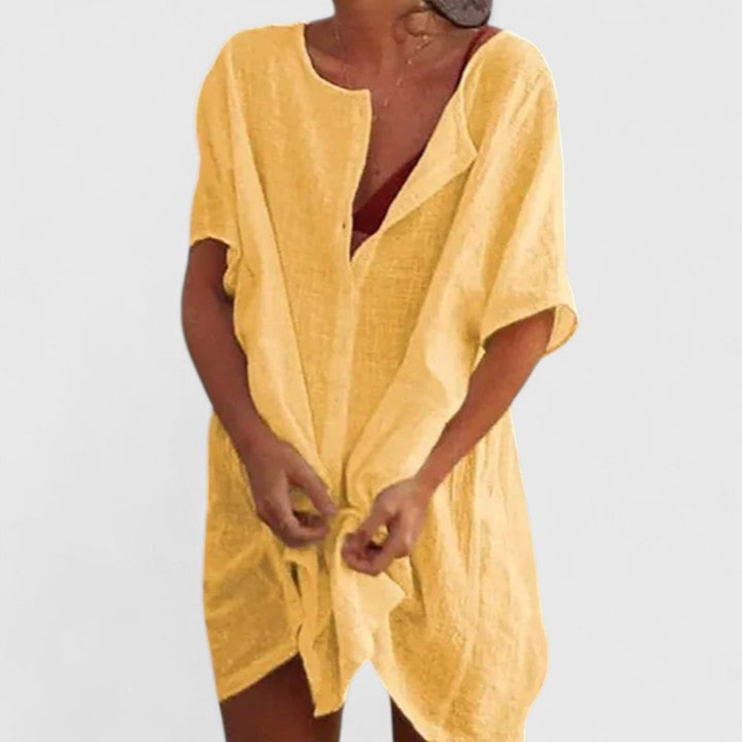 Yvonne | Dame Løs Knappelukning Strand Cover Up Kjole