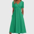 Delphine | Dame V-Hals Flydende Midi Kjole