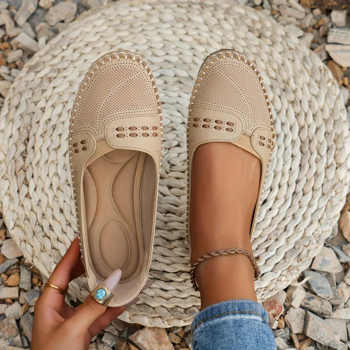 Benedikte | Dame Perforerede Komfort Slip On Loafers