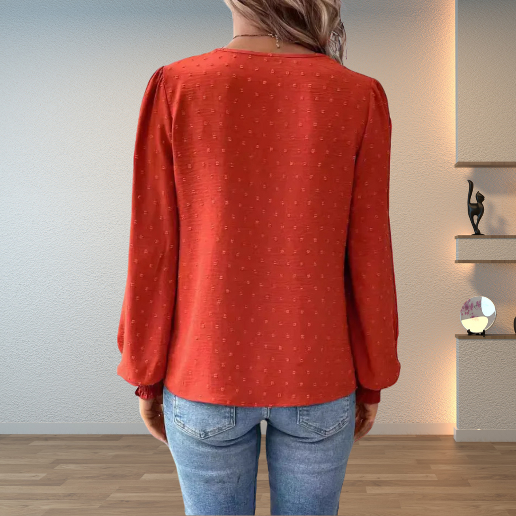 Josephine | Dame V Hals Langærmet Bluse Med Blomsterdetaljer