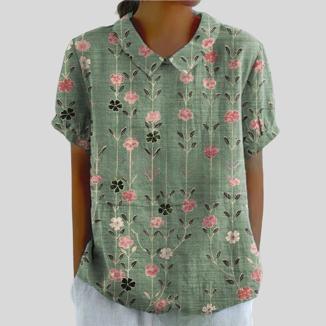 Celina | Dame Blomstret Print Krave Casual Top