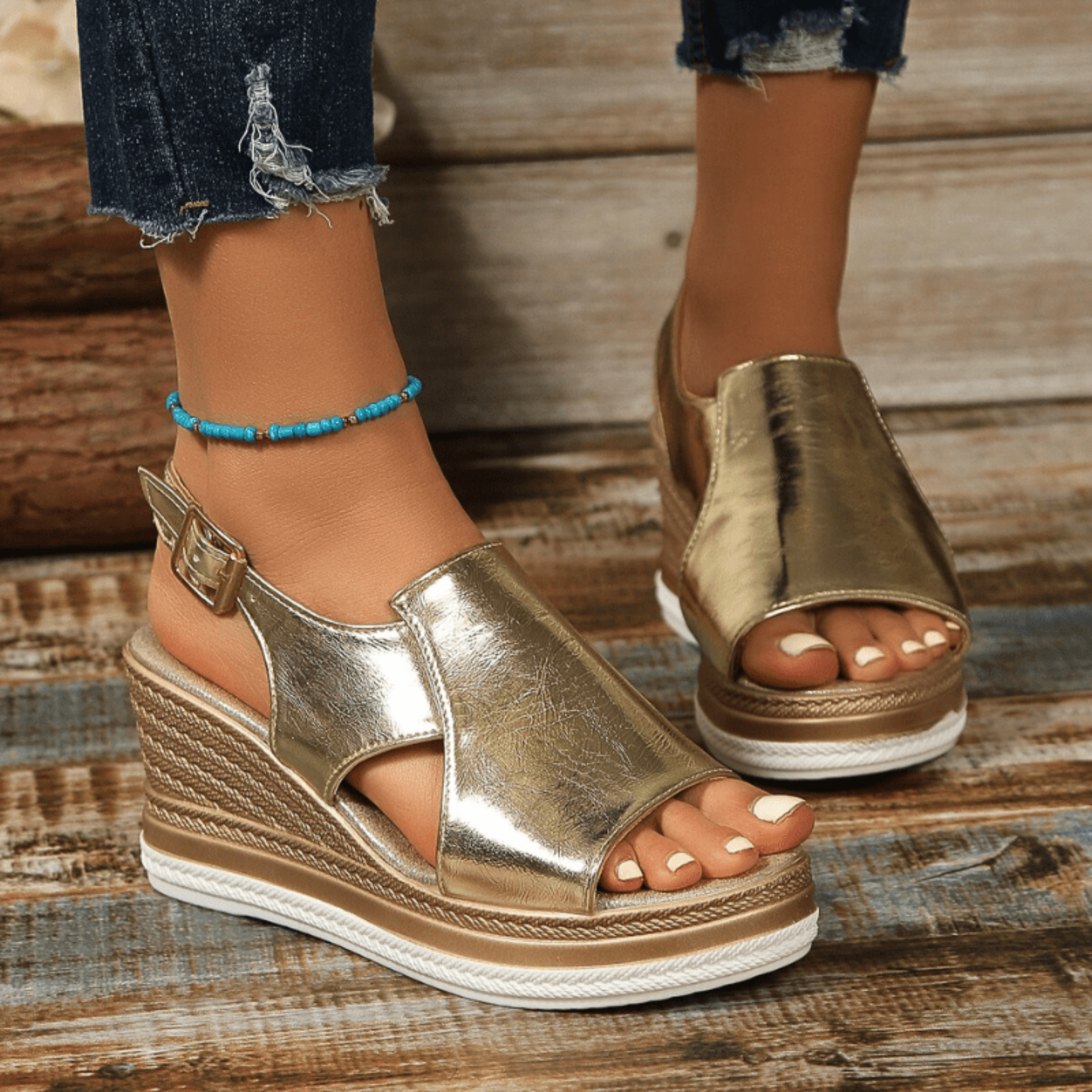 Karla | Dame Metallisk Plateau Komfort Sandaler