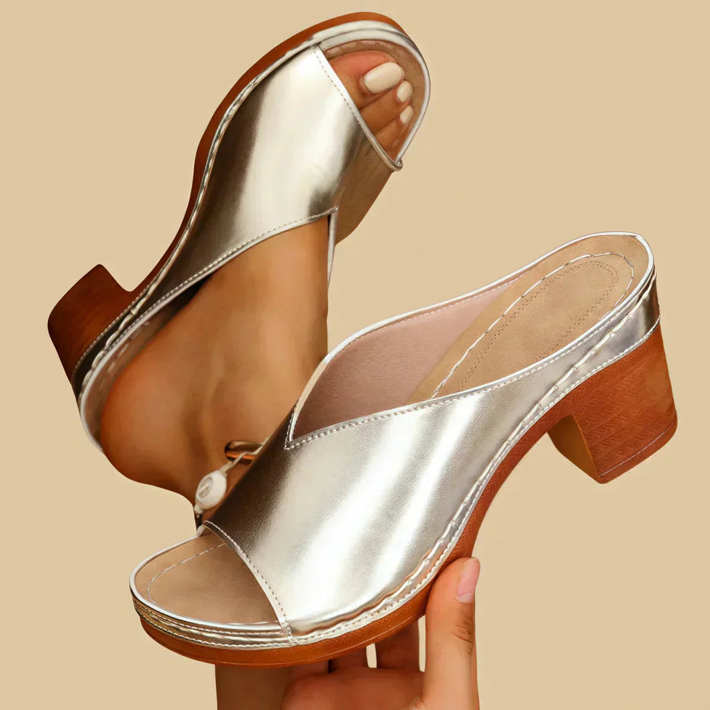 Elvira | Dame Åben Tå Slip On Mules Med Blokhæl