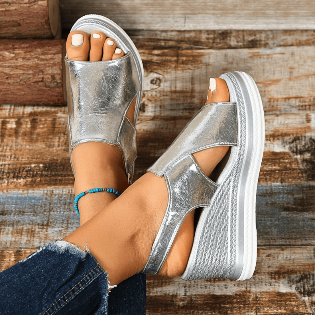 Karla | Dame Metallisk Plateau Komfort Sandaler