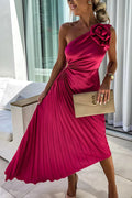 Annika | Dame Plisseret One-Shoulder Midi Kjole