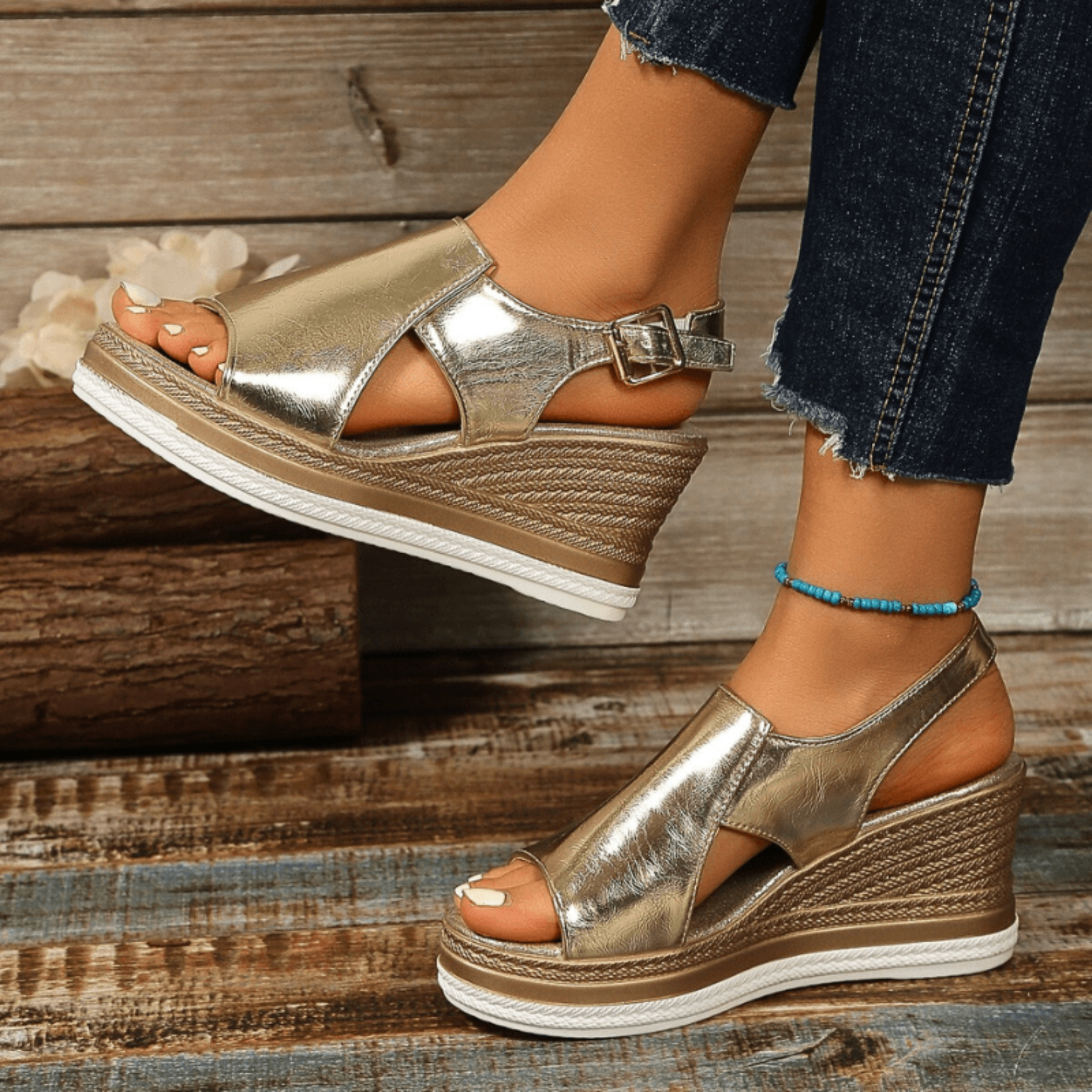 Karla | Dame Metallisk Plateau Komfort Sandaler