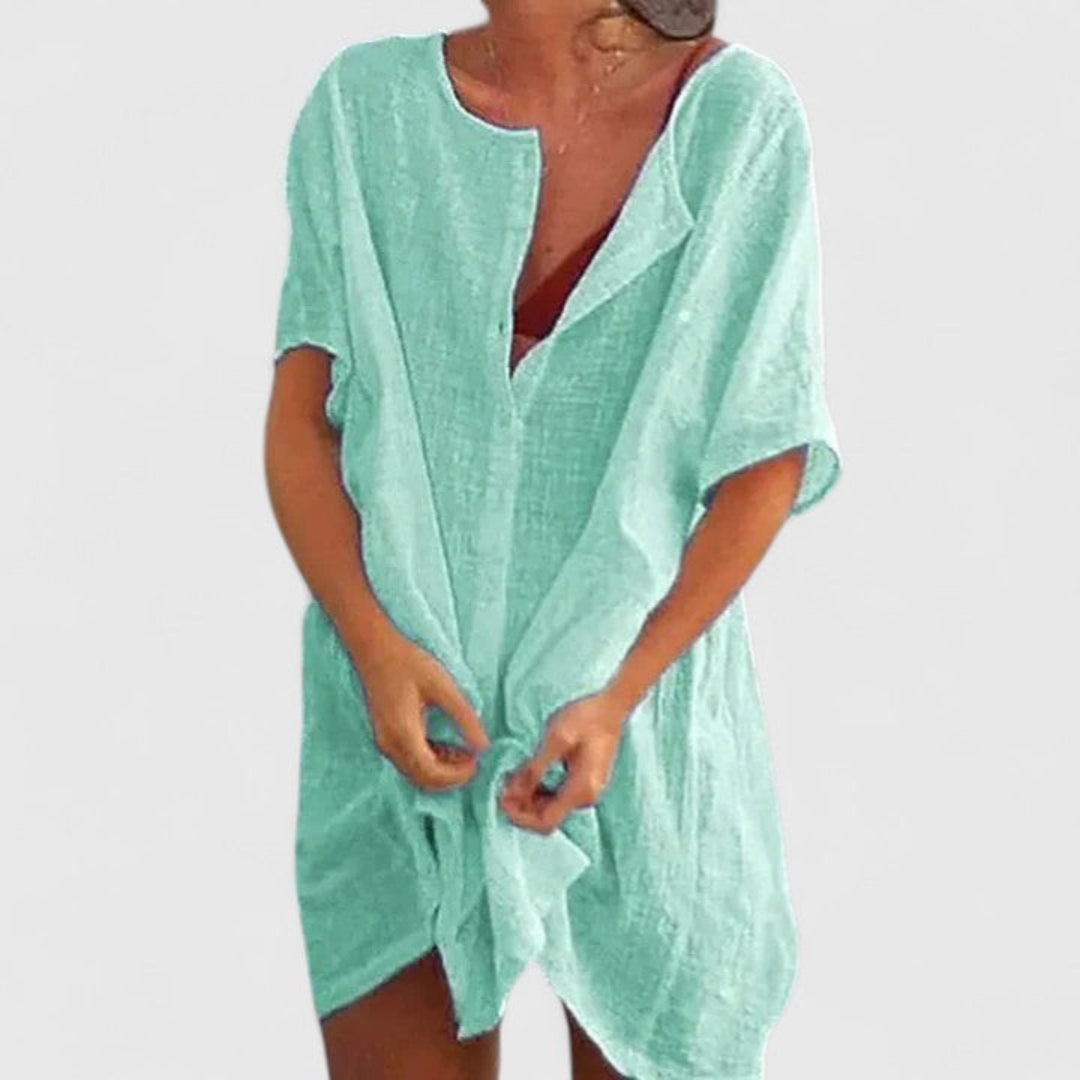 Yvonne | Dame Løs Knappelukning Strand Cover Up Kjole