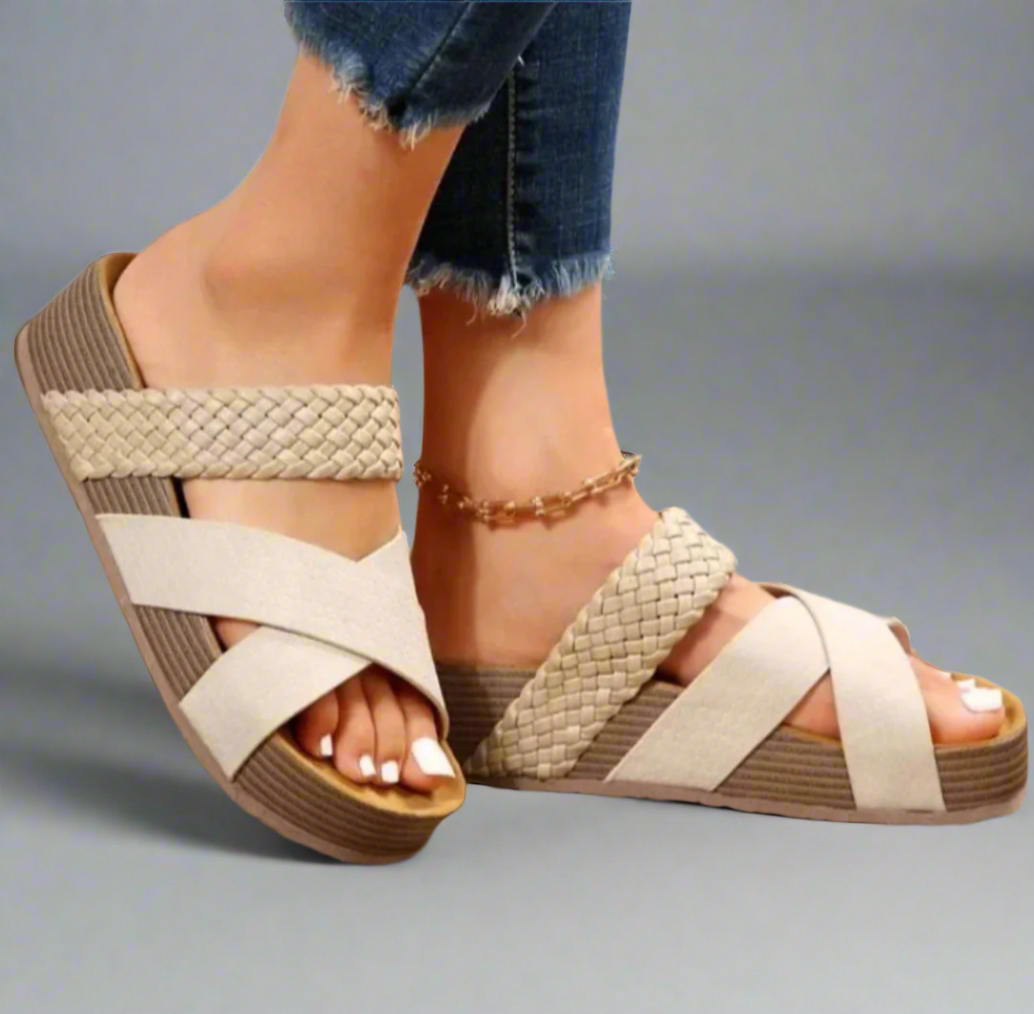 Stine | Dame Flettet Krydsrem Wedge Sandaler