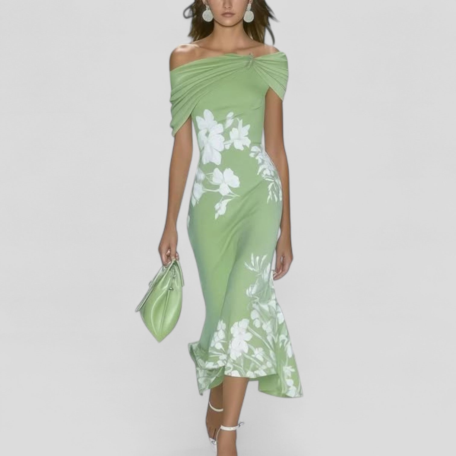 Beate | Kvinders Blomstret Off Shoulder Midi Kjole