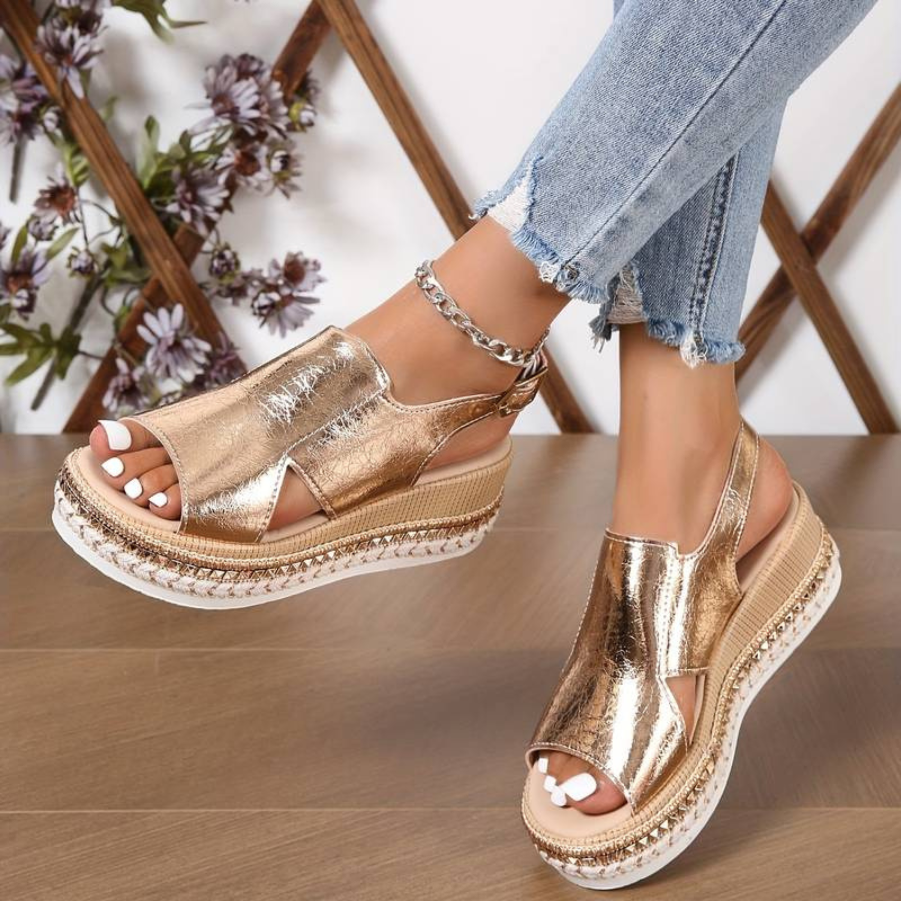 Karla | Dame Metallisk Plateau Komfort Sandaler