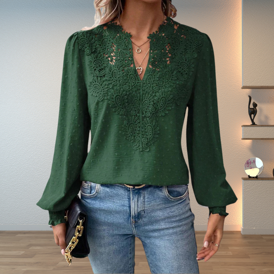 Josephine | Dame V Hals Langærmet Bluse Med Blomsterdetaljer