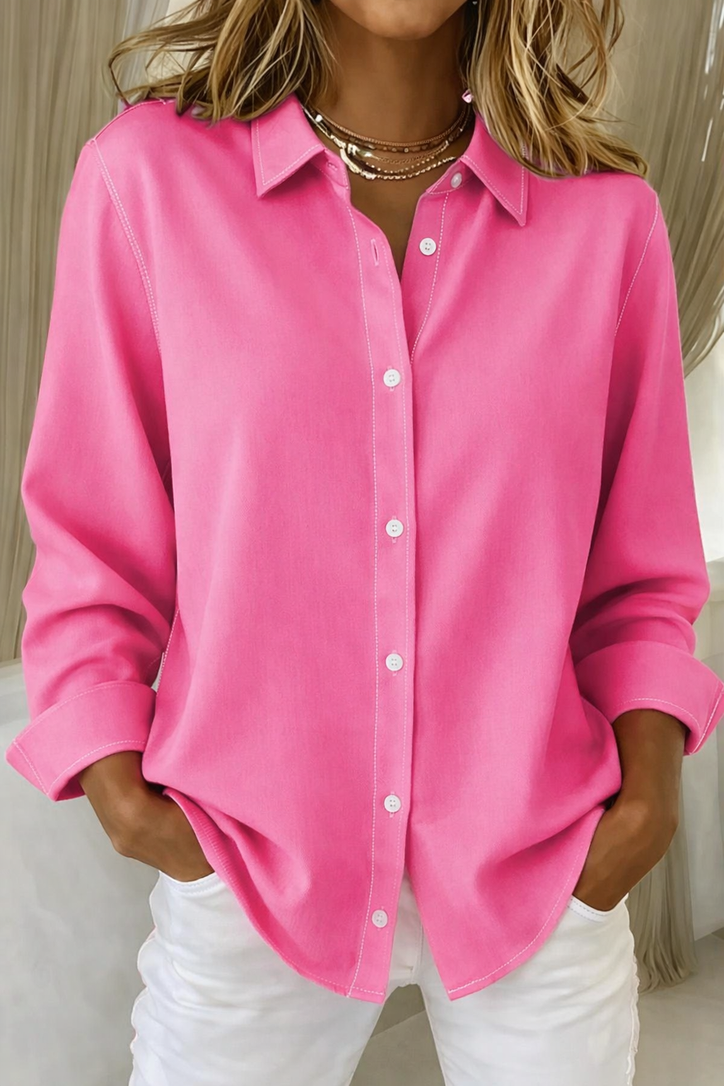 Susanne | Dame Casual Knap Foran Afslappet Bluse