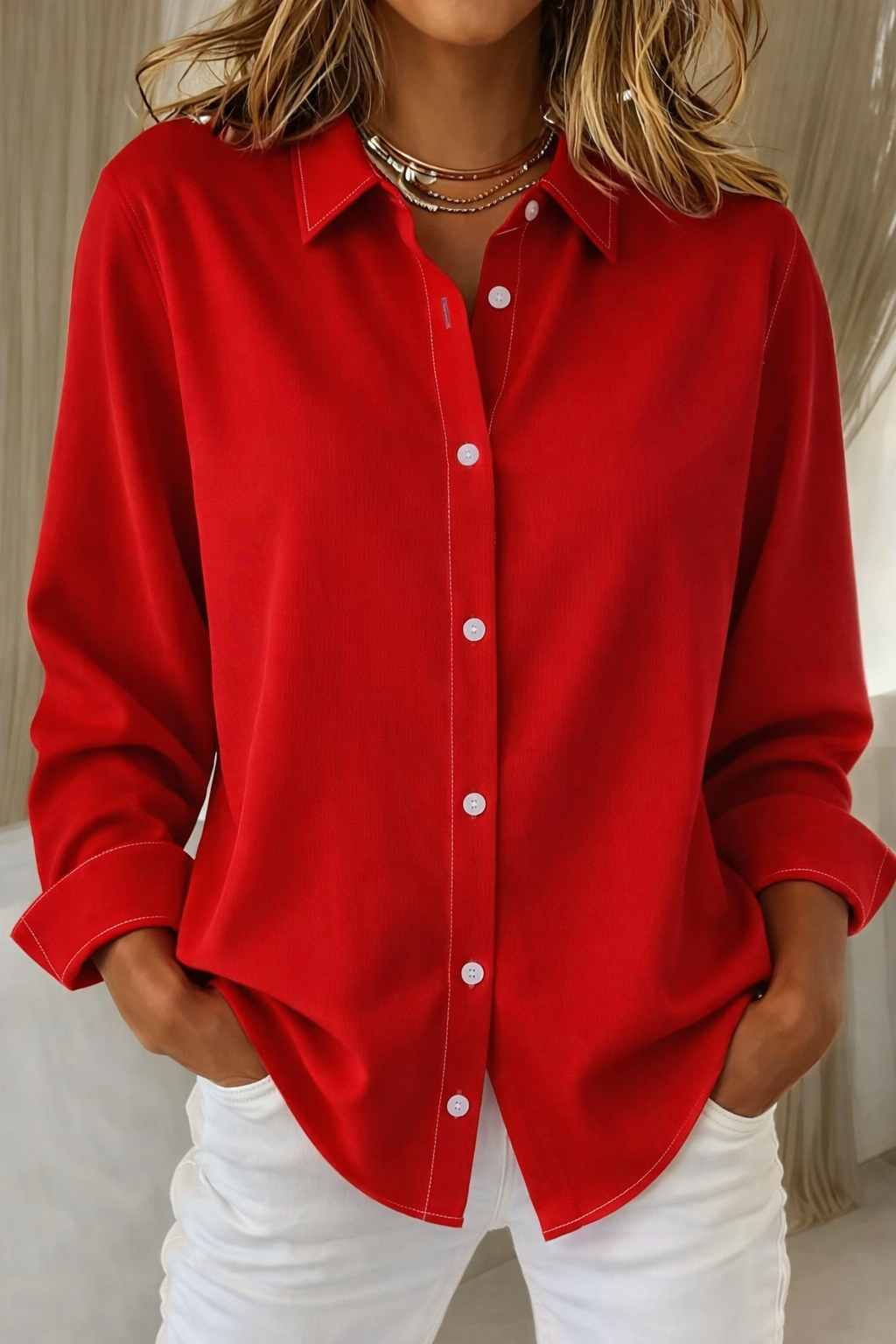 Susanne | Dame Casual Knap Foran Afslappet Bluse