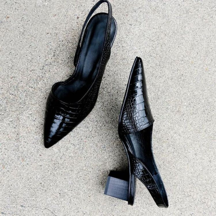 Ulla | Dame Spids Tå Slingback Lav Hæl Pumps