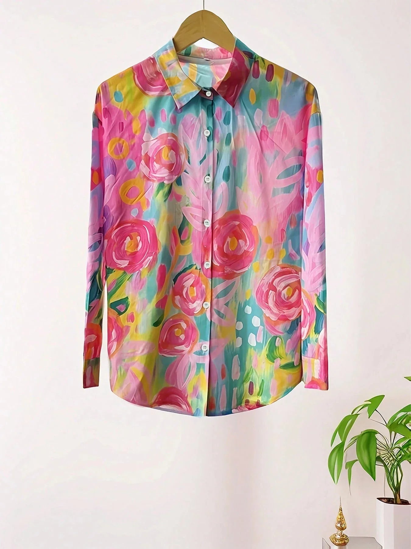 Claudia | Dame Farverig Blomstret Knaplukning Bluse