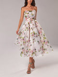 Alma | A-Line Midi Kjole Spaghetti Stropper Blomsterprint