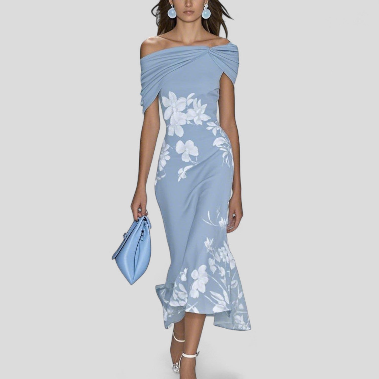 Beate | Kvinders Blomstret Off Shoulder Midi Kjole
