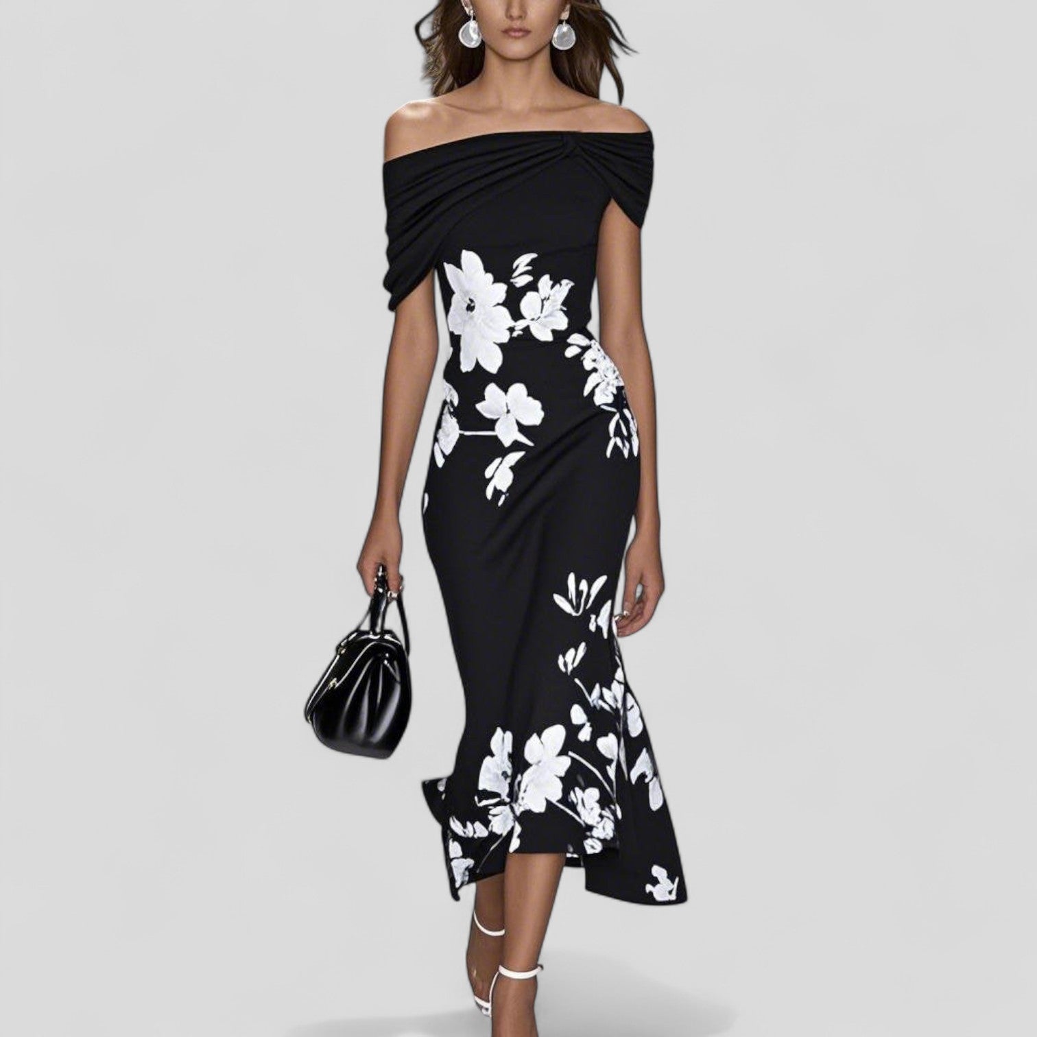 Beate | Kvinders Blomstret Off Shoulder Midi Kjole