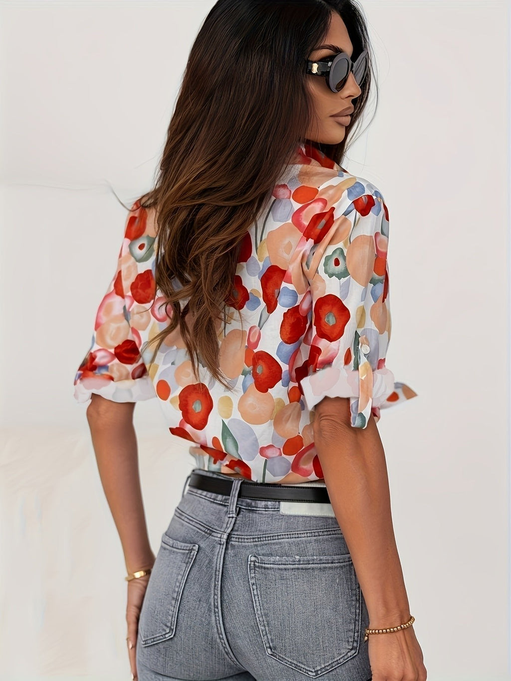 Agnes | Bluse Blomsterprint Langærmet Knap Oversized