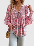 Sofia | Boho Bluse V-Udskæring Pufærmer Blomsterprint