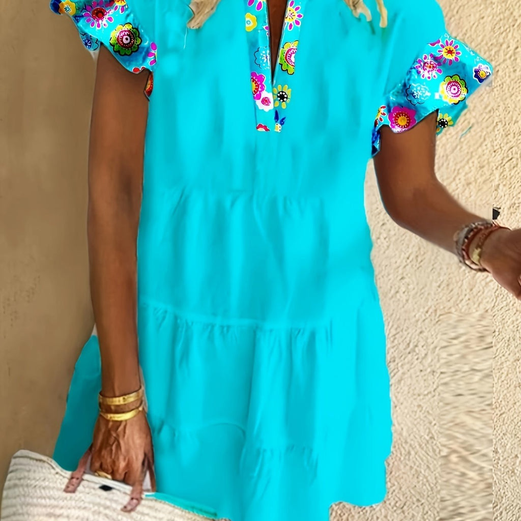 Agnes | Boho Kjole Blomstret Mønster Løstsiddende Flowy Cocktail