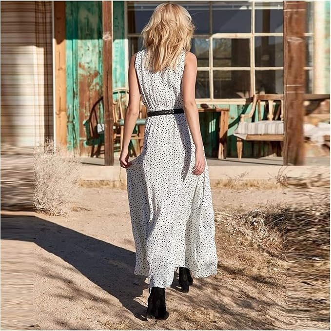 Isabella | Boho Maxi Kjole Prikket V-Udskæring Løs Sommer