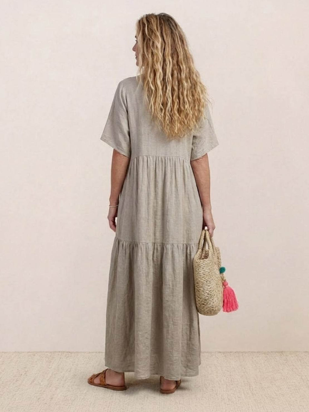 Karla | Boho Maxi Kjole V-Udskæring Korte Ærmer Lagdelt