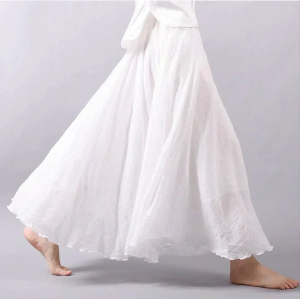 Laura | Boho Maxi Nederdel Høj Talje Bomuldsblanding Elegant