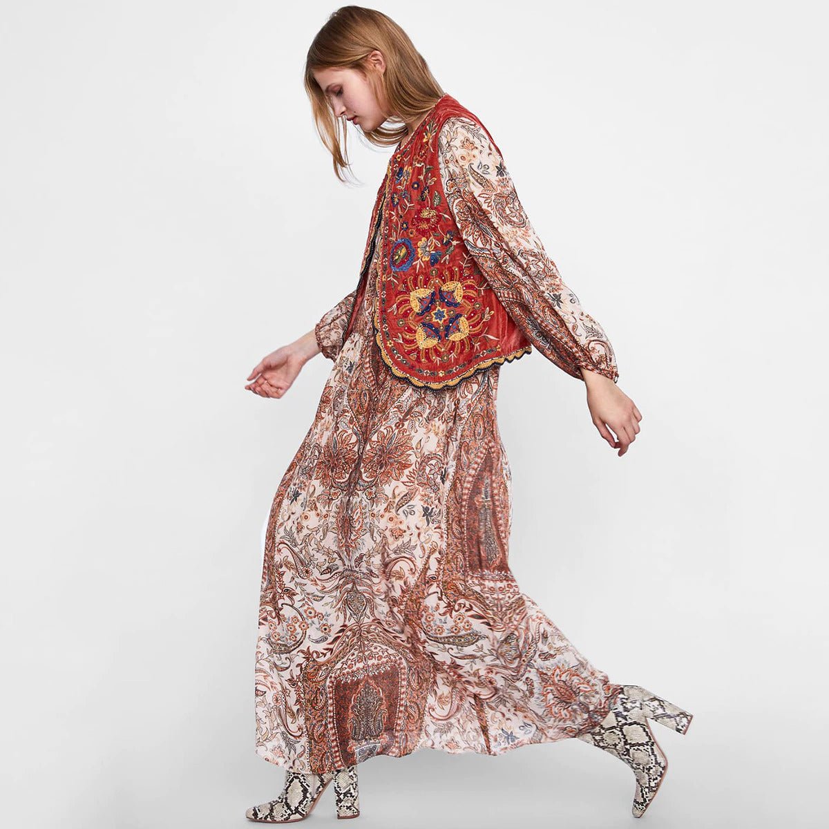 Liv | Boho Vest Broderet Velour Blommende Waistcoat